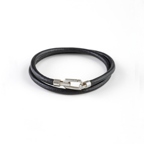 Leather Silver Bracelet BLACK N256