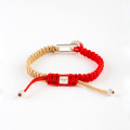 Macrame Silver Bracelet RED BEIGE N268